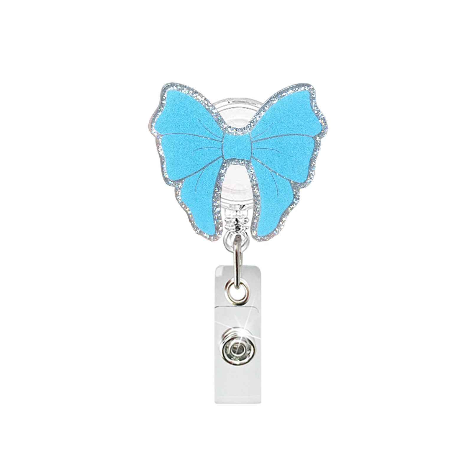 Wholesale Acrylic Pink Bow Retractable Rotating Badge Scroll badge reels